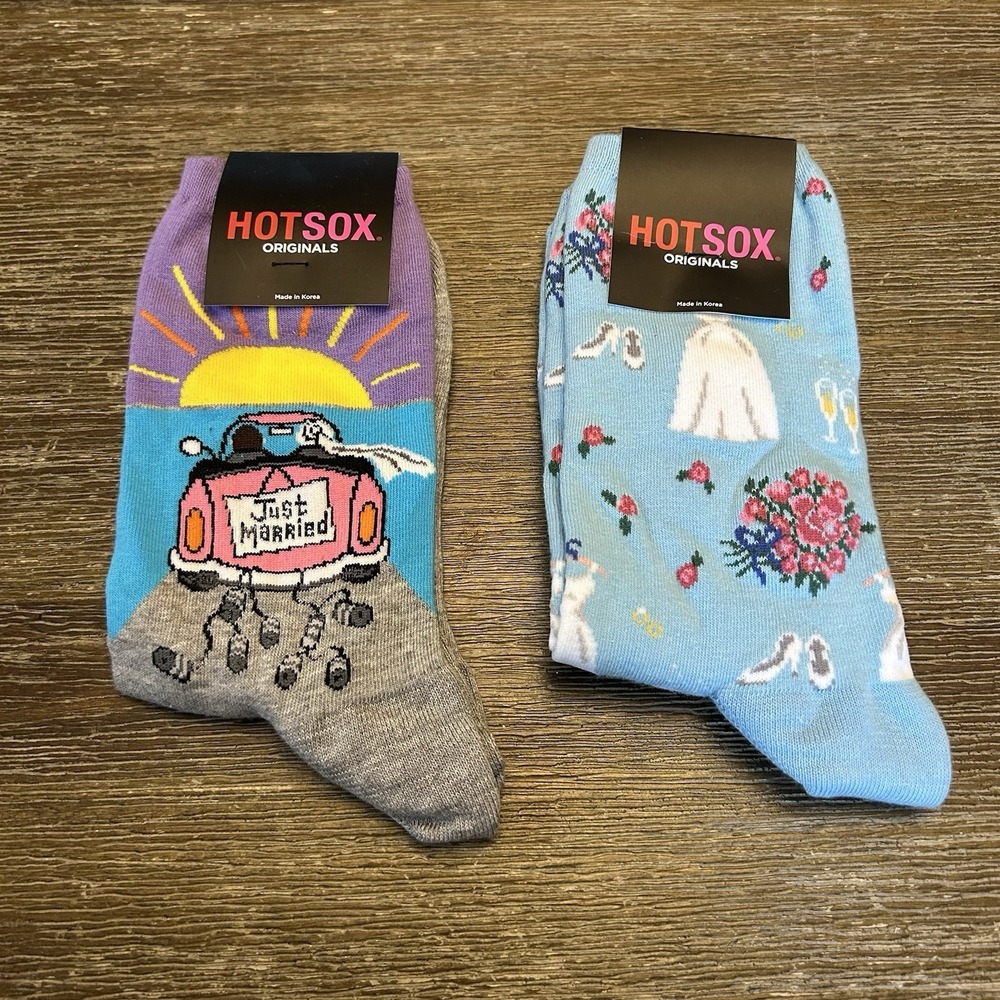 Hot Sox Originals Wedding Novelty Socks Lot of 2 NWT Bride Just Married Women's